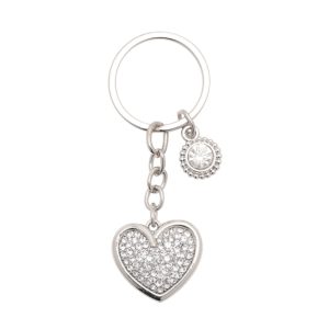 Forward facing studio image of Heart Crystal Keyring and charm attachment.