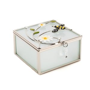 Forward facing studio image of Sophia Bee Trinket Box with bee and daisy design.